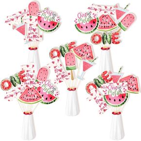 28 Pcs One in a Melon Party Decorations Watermelon Party Decorations Centerpiece Sticks Fruit Watermelon Cutouts Birthday Table Toppers for Summer Baby 1st Birthday Supplies