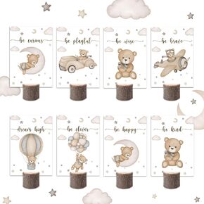16Pcs We Can Bearly Wait Baby Shower Centerpieces and Wooden Stands, Bear Baby Shower for Table Decorations, Double Side Bear Themed Baby Shower Party Supplies for Boys Girls
