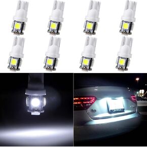 ECCPP T10 LED Bulbs 194 168 175 2825 W5W Super Bright 12V White LED Bulb 5-5050 SMD License Plate Light Pack of 8