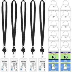 5 Sets Cruise Lanyards, Retractable Carnival Cruise Lanyard with 10 Waterproof Luggage Tag Holders Set, Adjustable Cruise Lanyard with Detachable Badge Holder for Cruise Cards Cruise Accessories