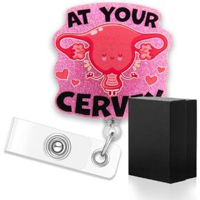 ERHACHAIJIA at Your Cervix Retractable Pink Glitter Badge Reel with Clip, Funny ID Card Badge Holder Gift for Nurses Doctors RN EN L&D OB Labor Delivery NICU Nurse OBGYN Midwife, Nurse Day Gift