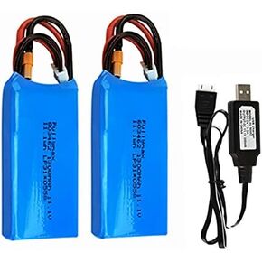 11.1V 1300mAh Lithium Battery for Wltoys XK X450 RC Airplane Fixed Wing Plane 2 Pack with USB Charger