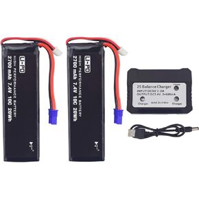 2X7.4V 2700mAh 10C Lipo Battery Replacement with 2in1 Battery Charger for Hubsan X4 H501S H501C H501A H501M H501S W H501S pro FPV Quadcopter to Increase The Flight time(40mins)