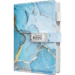 Diary with Lock, Personal Locking Journal for Women girls, Leather Hardcover Notebook A5 5.9" x 8.7", 200 Pages Thick Paper, Cute Lined College Ruled Journals for Writing Journaling,Pink Marble