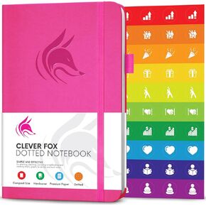 Clever Fox Dotted Notebook – Dot Grid Bullet Numbered Pages Hard Cover Notebook Journal With Thick 120g Paper and Pen Loop, Stickers, 3 Bookmarks, Smooth Faux Leather, 5'' x 8.25'' - Deep Purple