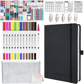 Y&I Bullet Dotted Journal Kit, A5 Hardcover Dotted Journal Notebook with 200 Pages, 120GSM Thick Paper, Stencils Stickers Pens Washi Tapes, Dotted Journaling Kit for Beginners Women Teen Girls (Gray)