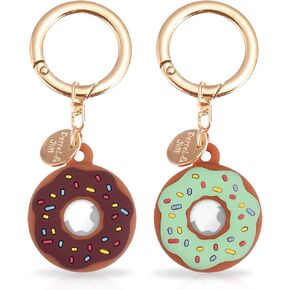Watbro [عبوة من قطعتين] حافظة Airtag Keychain Donut لتتبع AirTag، حامل AirTag لطيف واقٍ مع سلسلة مفاتيح مضادة للفقدان، ملحقات سلسلة مفاتيح Airtag حامل مضادة للخدش للأطفال وحقائب الظهر للحيوانات الأليفة