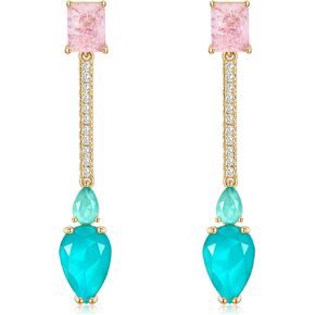 Crystal Teardrop Dangle Drop Earrings for Women Rhinestone Cubic Zirconia Birthstone Pink Blue Chandelier Earrings for Girls Mom Wife Prom