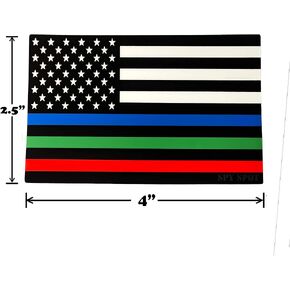 Spy Spot Set of 4 American Flag USA Blue Line Law Enforcement Green Line Support Military Red Line Support Firefighters Weatherproof UV Resistant 4" x 2.5"