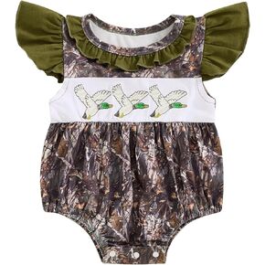 Pudcoco Infant Baby Girls Clothes Ruffle Romper Embroidery Mallard Duck Camo Bodysuit Hunting Outfit