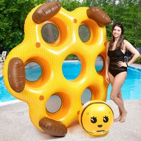 Giant Inflatable Honeycomb Swimming Pool Float - Seats 6 and Holds Over 1000 POUNDS, Multi-Person Tube for Kids or Adults- Bonus XL Beach Ball- Mesh Seating, Backrests, Cup Holders-Thick Durable PVC