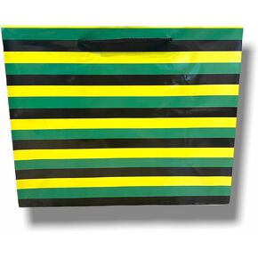 Makena Prints Jamacian Caribbean Island Life Gift Bags Size: 13" x 10.47" x 5.75". Holds up to 8lbs. Suitable for Birthdays, Baby Showers, and more. Green, Black, Yellow