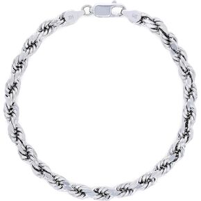 Nuragold 14K White Gold Rope Diamond Cut Chain Bracelet/Lengths 7" 7.5" 8" 8.5" 9" / Widths 2mm - 5mm / Italian Made Jewelry for Men and Women