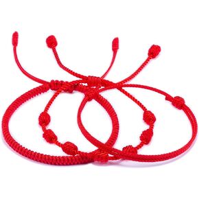 Red Bracelet for Protection Red Thread Good Luck Bracelet for Men Women Lucky Red String Bracelet 7 Knots Red Rope Kabbalah Bracelet Amulet Protection Red Cord Tibetan Bracelet Adjustable