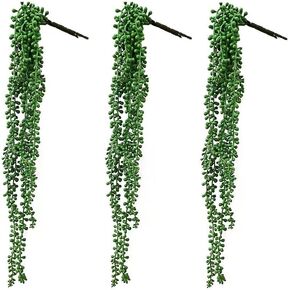 Artificial Succulents Hanging Plants, 3 Pack Fake String of Pearls Plants Greenery Hanging Vine Basketplant for Home Garden Office Party Indoor Outdoor Decor