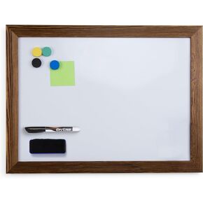 Real Wooden Framed Magnetic Dry Erase Whiteboard, 18" X 24", Vertical/Horizontal Wall Mount, Includes Black Marker, Eraser and 4 Magnets, by Better Office Products (Rustic Brown)