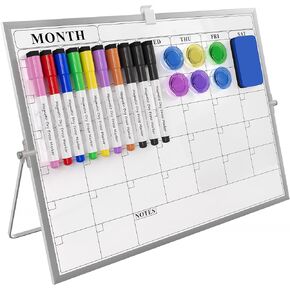 MaxGear Monthly White Board Calendar with Stand, 16" x 12" Double-Sided Planning Dry Erase Board, Magnetic Whietbaord Planner for Wall, Large Easel Whiteboard for Home, Office, School