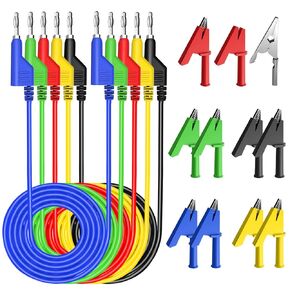 4mm Stackable Banana to Banana Plug Flexible Cable, Electrical Test Leads with 10PCS Protective Jack Copper Alligator Crocodile Clips for Multimeter Electrical Testing- 5 Colors