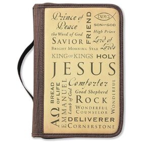 Names of Jesus Bible Cover, Zippered, with Handle, Canvas, Brown, Large