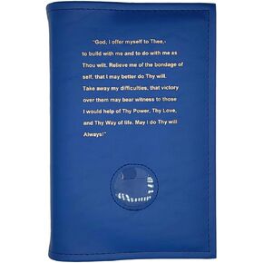 Alcoholics Anonymous AA Blue Big Book Cover with The Third Step Prayer and Medallion Holder