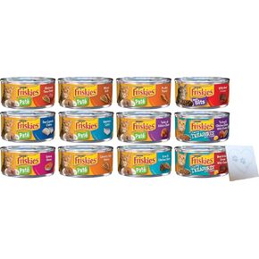 Huge-Friskies-Variety Pack – 12 Total Pate Flavors: Salmon, Poultry, Mixed Grill, Chicken, Tuna, and More (5.5oz Each, 12 Cans Total)