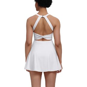 Womens Tennis Workout Dress with Easy Bathroom Shorts Romper Cut Out Twisted Athletic Dresses for Women
