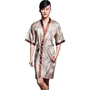 Lavenderi Men's Kimono Printed Sexy Short Bathrobe Robes