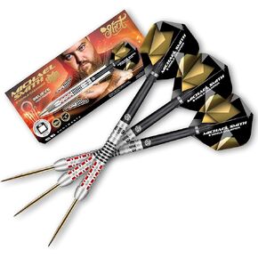 Shot! Darts Steel Tip, Michael Smith Believe (23g/24g/25g/26g), 90% Tungsten Barrel, Front Weighted, Handcrafted Professional Dart Set & Flights Made in New Zealand, Metal Tip for Bristle Dartboard