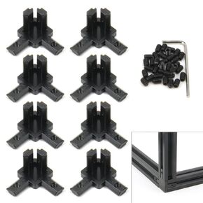 3 Way End Corner Brackets Connector Set with M6 Screws for 8mm Slot 4040 Series Aluminum Extrusion Profile, 4pcs/Pack (Black-4040Series)