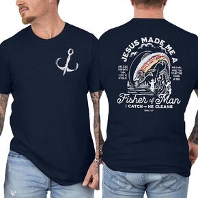 Dad Shirt for Men Christian Fishing Tees Father's Day Tshirt Papa Birthday Gift Short Sleeve Top