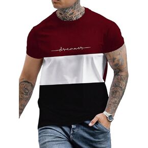 Floerns Men's Letter Print Short Sleeve Colorblock Crewneck Casual Tee Shirt