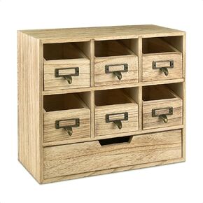 Ikee Design 7 Drawer Wood Countertop Storage Cabinet, Wood Desktop Cabinet Drawer Organizer, Perfect for Kitchen, Office, and Craft Supplies,Oak Color