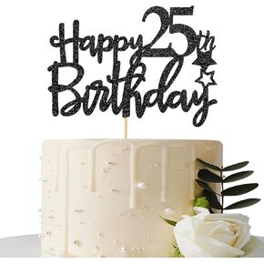 غلاف كعكة عيد الميلاد الخامس والعشرون باللون الأسود اللامع للأولاد والبنات، مرحبًا بالذكرى السنوية الخامسة والعشرين، زينة الحفلات ببهجة حتى 25 عامًا in Kuwait