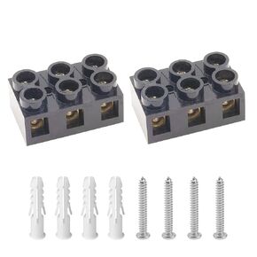 2Pcs Terminal Block 500V 60A Dual Row 3 Positions Screw Electrical Barrier Strip Block