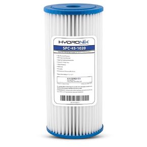 Hydronix SPC-45-1020 Universal Whole House Sediment Pleated Water Filter, Washable and Reusable, 4.5" x 10" - 20 Micron