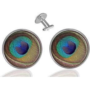 Custom Classic Jewelry Tuxedo Shirt Sliver Cufflinks Men's Unique Business Wedding Gifts Peacock Feather A