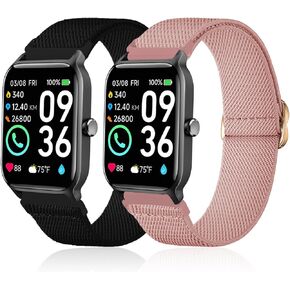 2 Pack Stretchy Nylon Watch Bands Compatible with Woneligo/Fitpolo Smart Watch IDW13, Loop Soft Elastic Straps for FITVII H56/TOOBUR/ENOMIR/MILOUZ/Tensky IDW19 Watch for Women Men