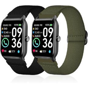 2 Pack Stretchy Nylon Watch Bands Compatible with Woneligo/Fitpolo Smart Watch IDW13, Loop Soft Elastic Straps for FITVII H56/TOOBUR/ENOMIR/MILOUZ/Tensky IDW19 Watch for Women Men