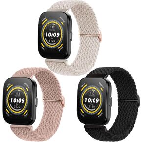 3 Pack Braided Stretchy Solo Loop Watch Bands Compatible with Amazfit Bip 5/ GTR 4/ GTR 3 Pro/GTR 3/GTR 2/GTR 2e/GTR 47mm, 22mm Elastic Nylon Strap for Amazfit Cheetah Pro/Balance