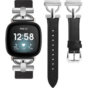 Wearlizer Leather Band Compatible with Fitbit Sense Bands/Fitbit Versa 3 Bands/Sense 2 Bands/Versa 4 Bands for Women, Dressy Leather Strap with D-Shape Metal Buckle for Versa 3 4 Sense 2 Smartwatch