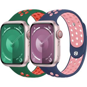 2 Pack Sport Band for Apple Watch Bands 40mm 41mm 44mm 45mm 49mm iWatch Band 38mm 42mm Men/Women/Kid,Soft Breathable Silicone Strap Wristband for Apple Watch series 9 8 7 6 5 4 3 SE Ultra/2 Nike+