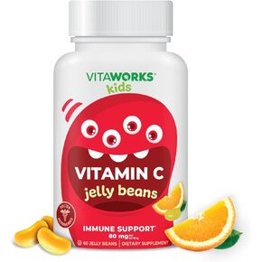 Kids Vitamin C Jelly Beans 80mg - Tasty Natural Orange Blast Flavor - Vegan, GMO-Free, Gluten Free, Nut Free Vitamins - Dietary Supplement - for Immune Support - for Children - 60 Jellies