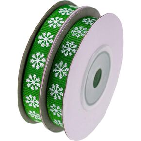 ATRibbons 20 ياردة 3/8 بوصة طباعة ندفة الثلج شريط Grosgrain لعيد الميلاد شرائط حمراء وخضراء لتغليف الهدايا وديكورات العطلات، 10 ياردات/بكرة × 2 مكبات (أخضر)