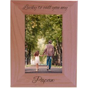 CustomGiftsNow Lucky to Call You My Papaw Engraved Natural Alder Wood Hanging/Tabletop Picture Memory Family Memorial Photo Frame