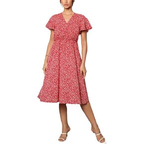 Women's Fashion Summer Short Sleeve V-Neck Floral Party Dress with Pockets Dresses
