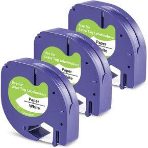 BOYEEZON Label Tape Compatible with Dymo LetraTag Refills White Paper 91330 10697 Label Tape, 12mm x 4 m 1/2 x 13 for Dymo LetraTag Label Maker LT-100H LT-100T 200B QX50, Black on White, 3-Pack