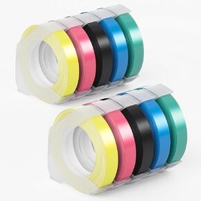 Replacment for Dymo 1570 Label Tape Embossing Label Maker Refills Clear/Red/Gold/Yellow/Green/Silver/Pink/Blue/Black Tape with White Letters 3/8 Inch for Dymo 12966 1540 Tape 3/8 Inch, 10-Pack