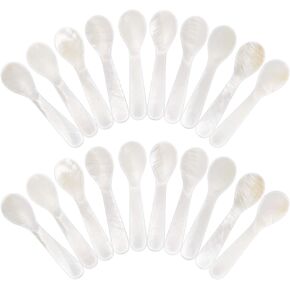 Set of Caviar Spoons Shell Spoon Mother of Pearl Caviar Spoons W Round Handle for Caviar, Egg, Ice Cream, Coffee, Restaurant Serving (2 Pieces,3.54 Inches)