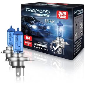 2x H4 12V 60/55W | Xenon Look | Halogen car headlights | 8500k Super-Ultra-White | Extremely durable | Replacement bulbs for automotive | P43t