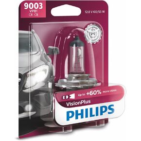 Philips 9003 VisionPlus Upgrade Headlight Bulb with up to 60% More Vision, 1 Pack